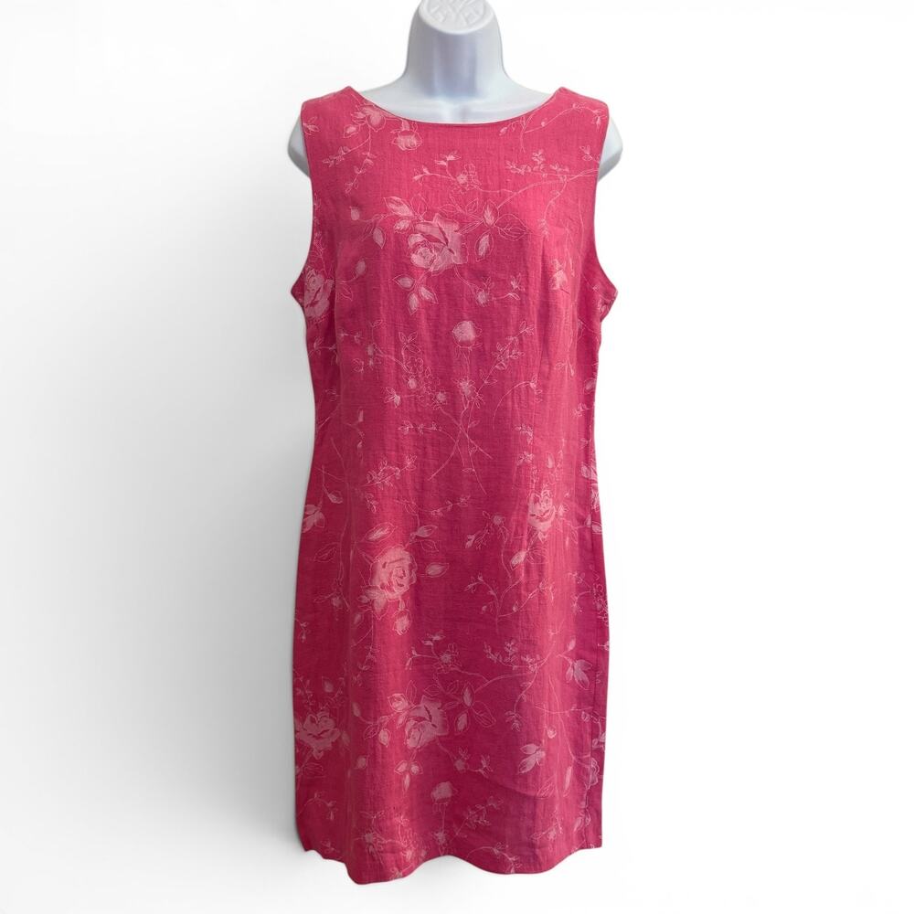 NWT Charles Keath Vintage Floral Dress Size 12 Pink Linen Shift Midi USA Made